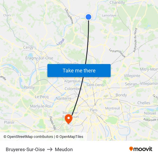 Bruyeres-Sur-Oise to Meudon map