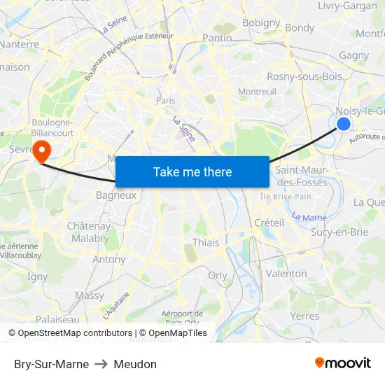 Bry-Sur-Marne to Meudon map