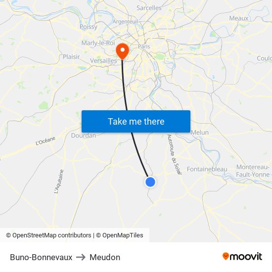 Buno-Bonnevaux to Meudon map
