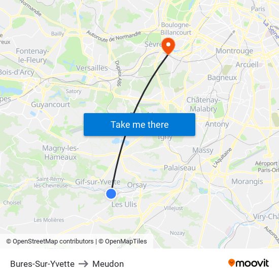 Bures-Sur-Yvette to Meudon map