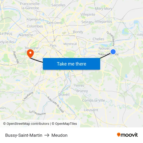 Bussy-Saint-Martin to Meudon map