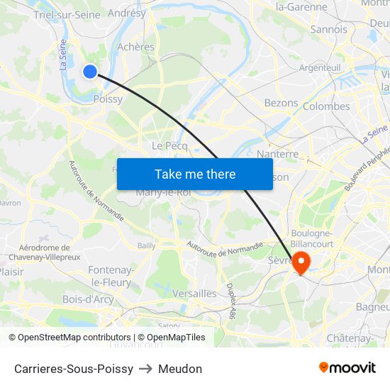 Carrieres-Sous-Poissy to Meudon map