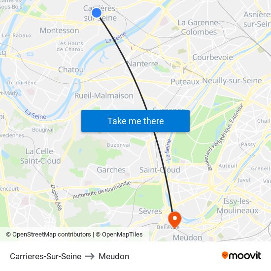 Carrieres-Sur-Seine to Meudon map
