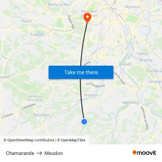 Chamarande to Meudon map