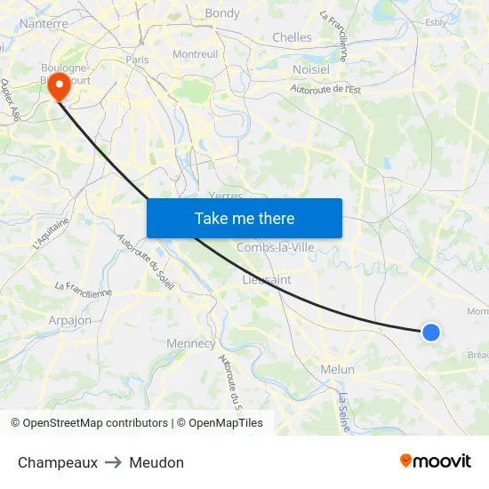 Champeaux to Meudon map