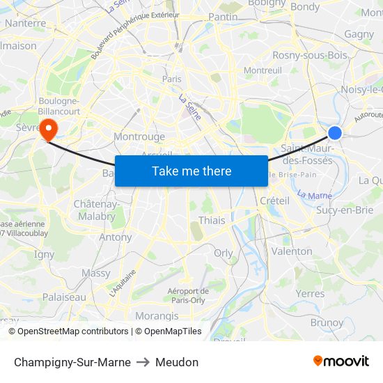 Champigny-Sur-Marne to Meudon map