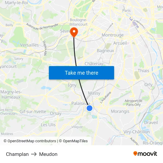 Champlan to Meudon map