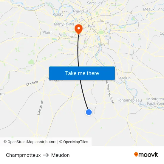 Champmotteux to Meudon map