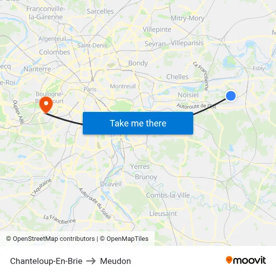 Chanteloup-En-Brie to Meudon map