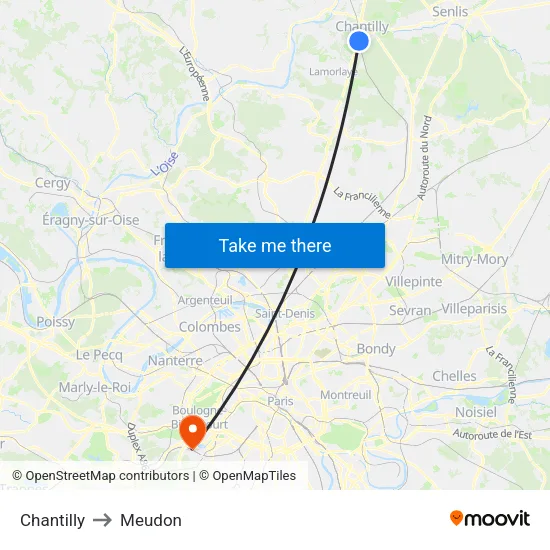 Chantilly to Meudon map