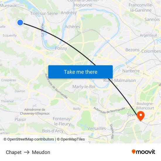 Chapet to Meudon map