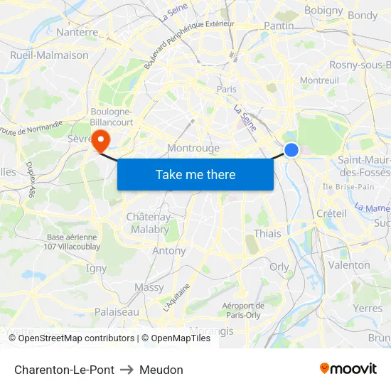 Charenton-Le-Pont to Meudon map