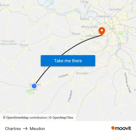 Chartres to Meudon map