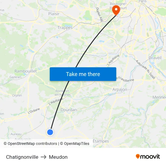 Chatignonville to Meudon map