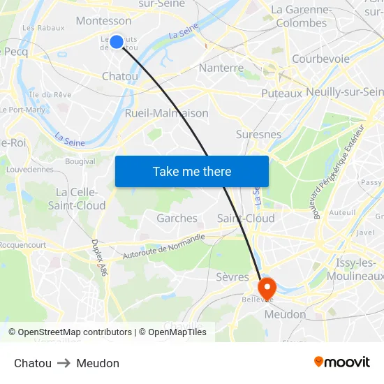 Chatou to Meudon map
