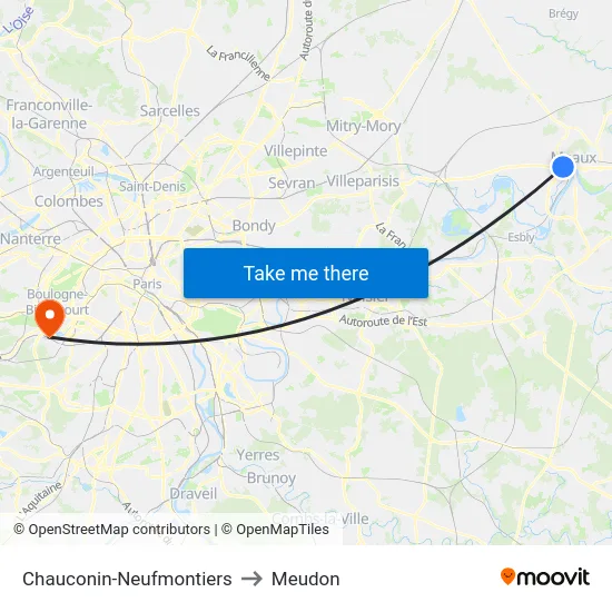 Chauconin-Neufmontiers to Meudon map