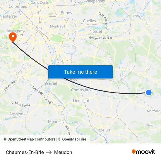 Chaumes-En-Brie to Meudon map
