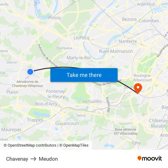 Chavenay to Meudon map