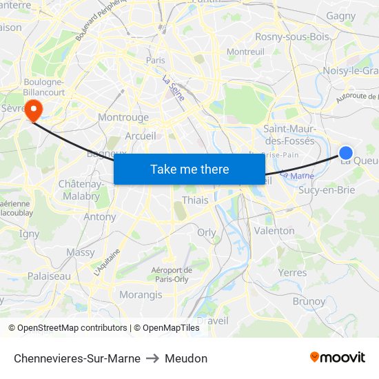 Chennevieres-Sur-Marne to Meudon map