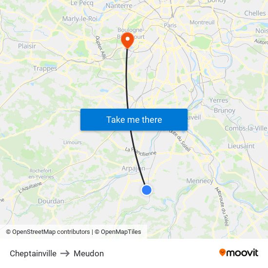 Cheptainville to Meudon map