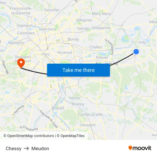 Chessy to Meudon map