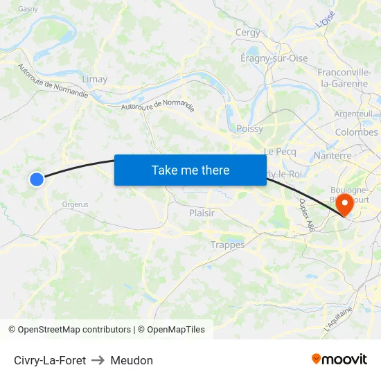 Civry-La-Foret to Meudon map