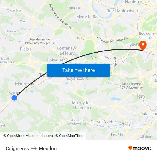 Coignieres to Meudon map