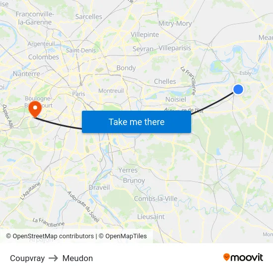 Coupvray to Meudon map
