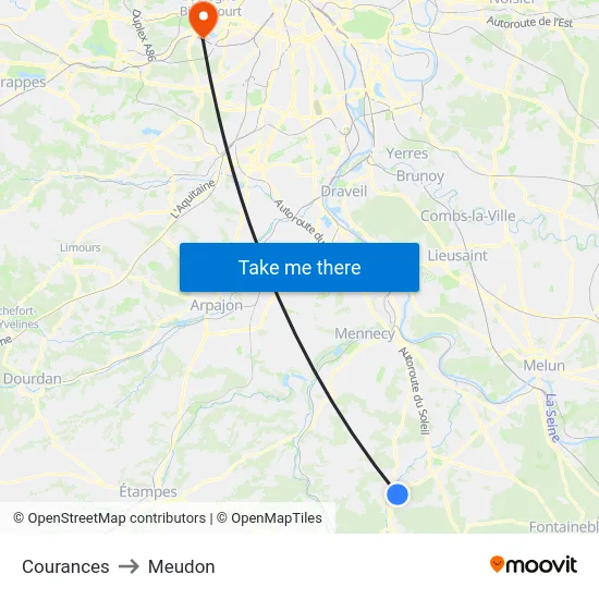 Courances to Meudon map