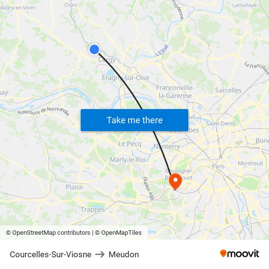 Courcelles-Sur-Viosne to Meudon map