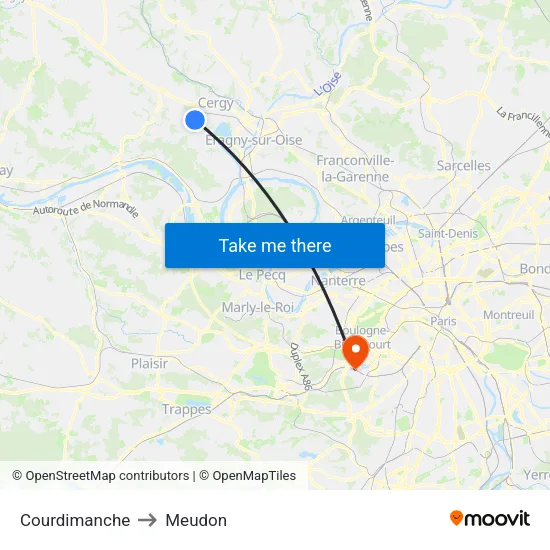 Courdimanche to Meudon map
