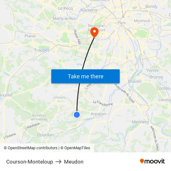 Courson-Monteloup to Meudon map