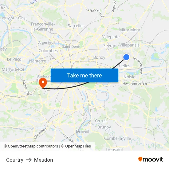 Courtry to Meudon map