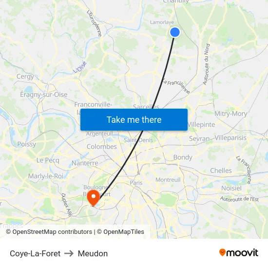 Coye-La-Foret to Meudon map