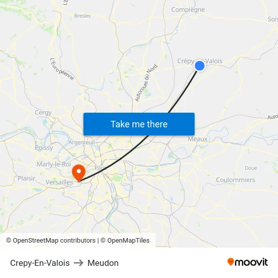 Crepy-En-Valois to Meudon map