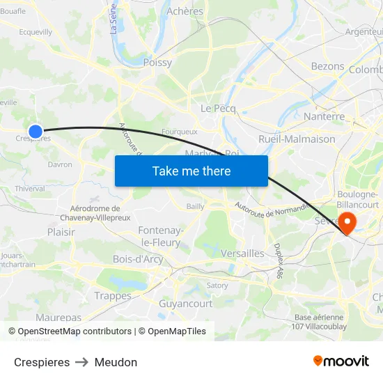 Crespieres to Meudon map