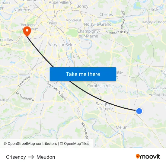 Crisenoy to Meudon map