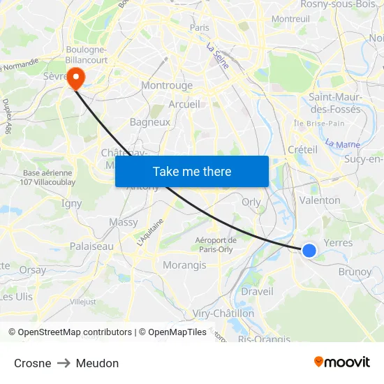 Crosne to Meudon map
