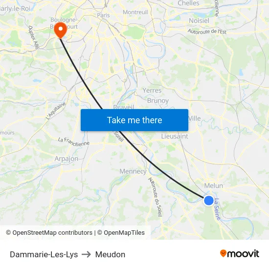 Dammarie-Les-Lys to Meudon map
