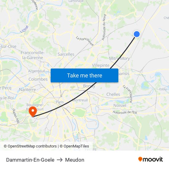 Dammartin-En-Goele to Meudon map