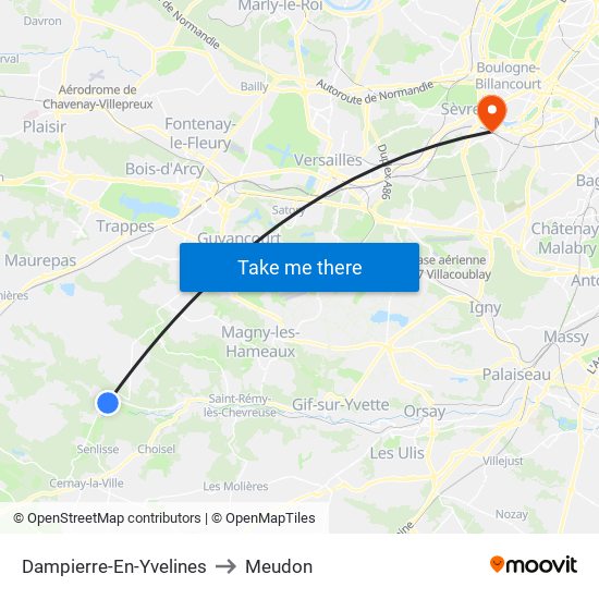 Dampierre-En-Yvelines to Meudon map