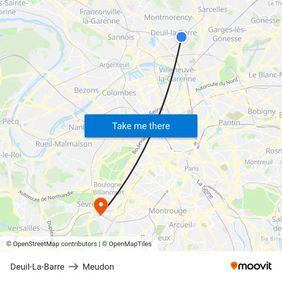 Deuil-La-Barre to Meudon map