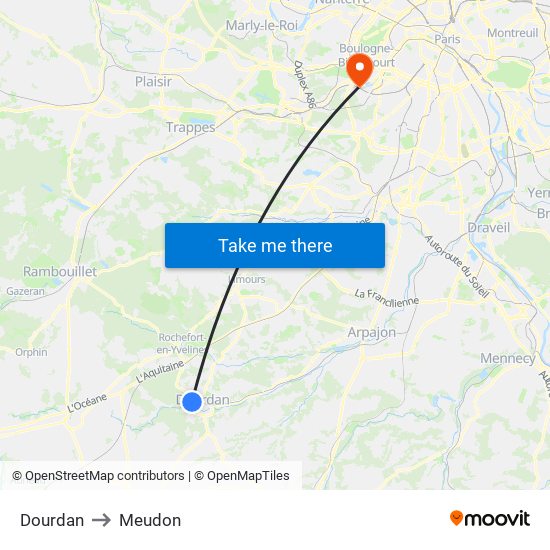 Dourdan to Meudon map