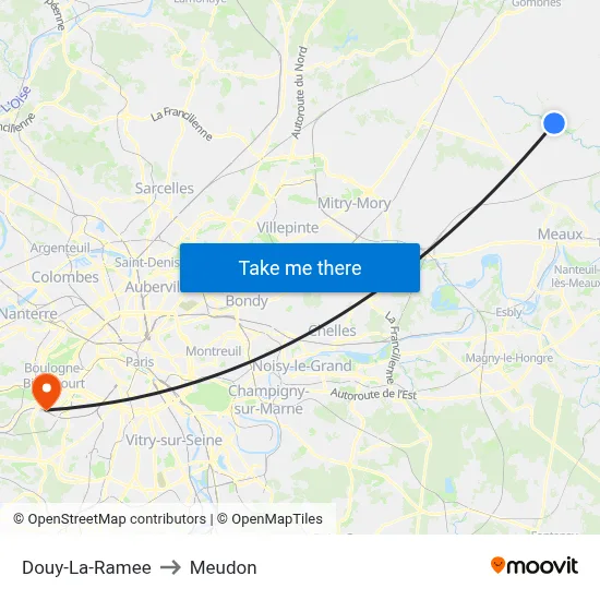 Douy-La-Ramee to Meudon map
