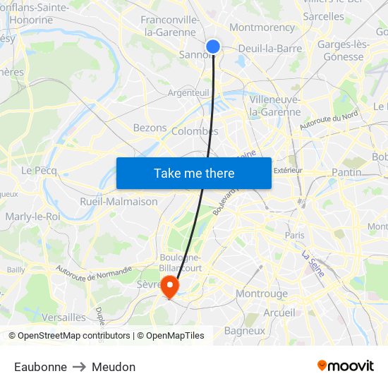 Eaubonne to Meudon map