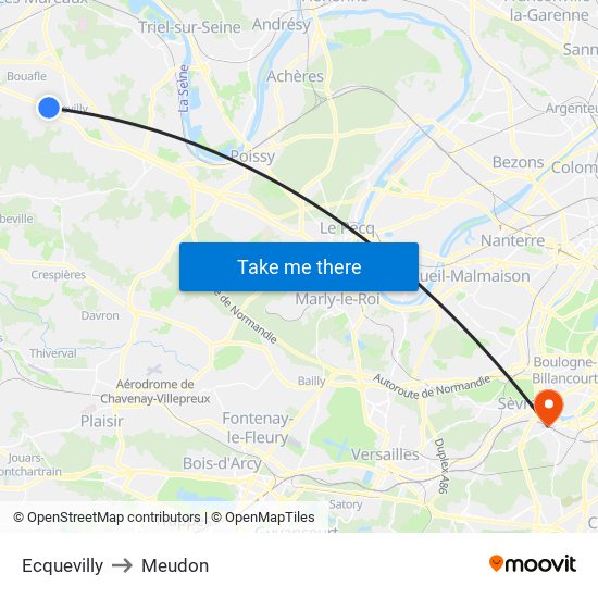 Ecquevilly to Meudon map