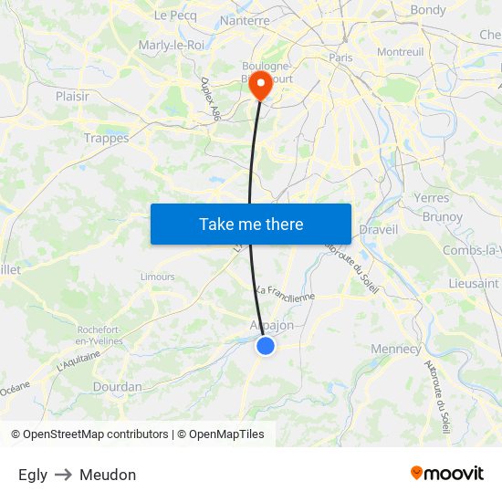 Egly to Meudon map