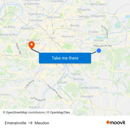 Emerainville to Meudon map