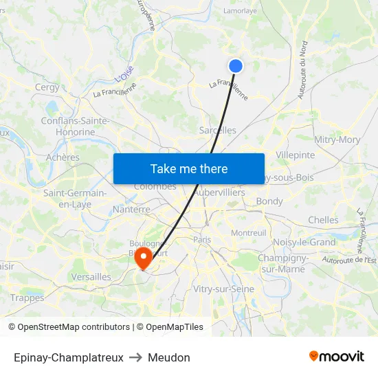 Epinay-Champlatreux to Meudon map