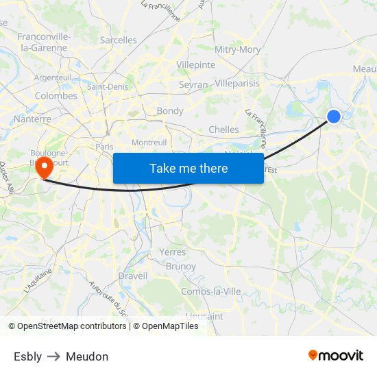 Esbly to Meudon map